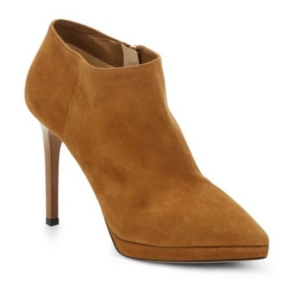 Jimmy Choo Lindsey Booties Suede Ankle Tan Stiletto Heels Pointed Toe Sz 38 /‎ 8
